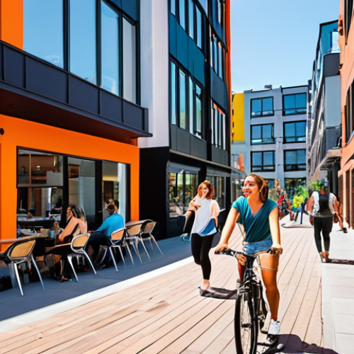Home 8 **Image Prompt:** A vibrant city scene with millennials walking, biking, and enjoying outdoor cafes. Modern apartments and co-working spaces are visible. The overall mood is energetic and reflects urban revival.