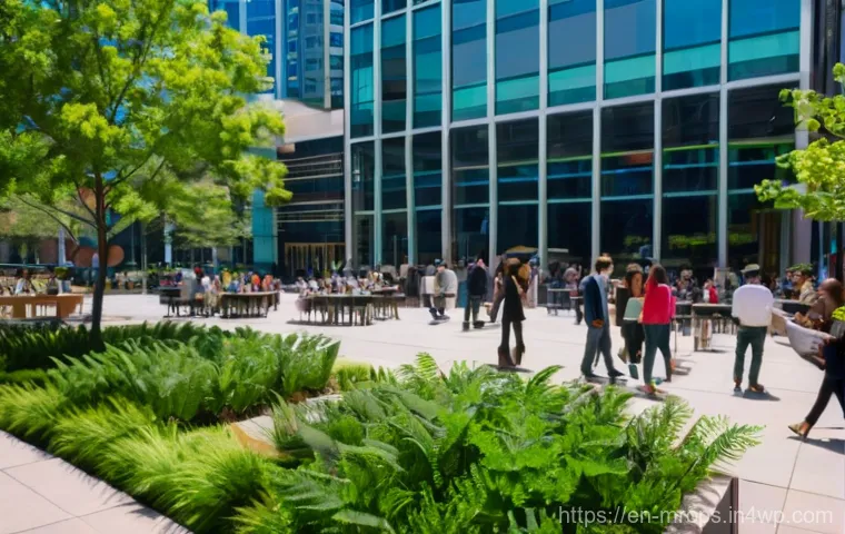 부동산 사이클의 지역별 차이점 - **Prompt:** A dynamic, eye-level shot of a bustling urban plaza in a thriving tech city like Austin ...