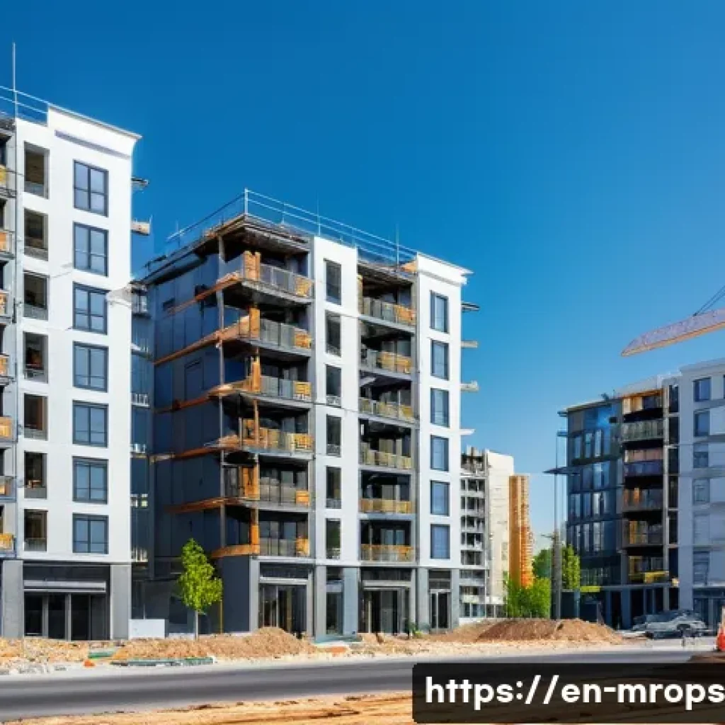 부동산 사이클 분석의 성공 사례 - A detailed urban real estate scene during the expansion phase: modern apartment buildings under cons...
