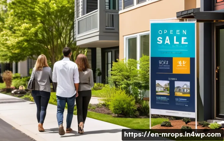 부동산 사이클과 세금 정책의 관계 - A modern urban real estate scene during a sunny day, featuring diverse prospective homebuyers browsi...