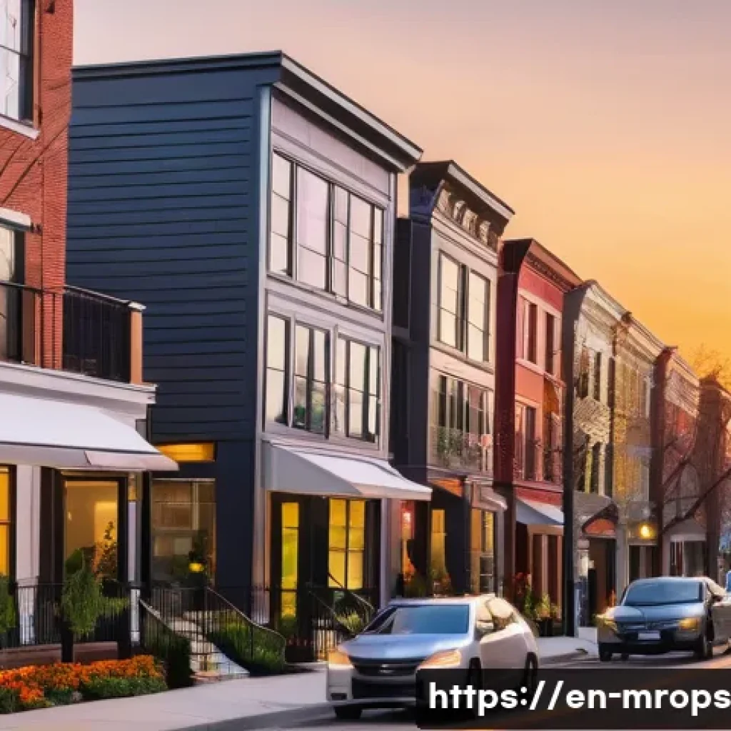 부동산 시장 사이클의 변화 예측 방법 - A modern urban real estate market scene at sunset, showcasing a bustling city neighborhood with mid-...