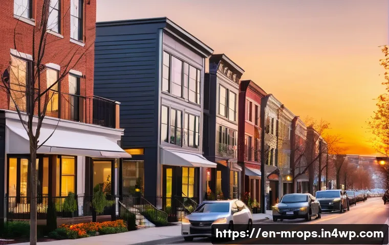 부동산 시장 사이클의 변화 예측 방법 - A modern urban real estate market scene at sunset, showcasing a bustling city neighborhood with mid-...