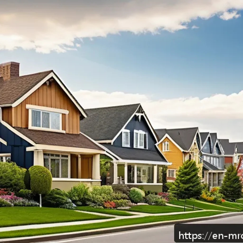 부동산 사이클과 마케팅 전략의 적합성 - A modern suburban neighborhood scene during a balanced real estate market phase, showing diverse you...