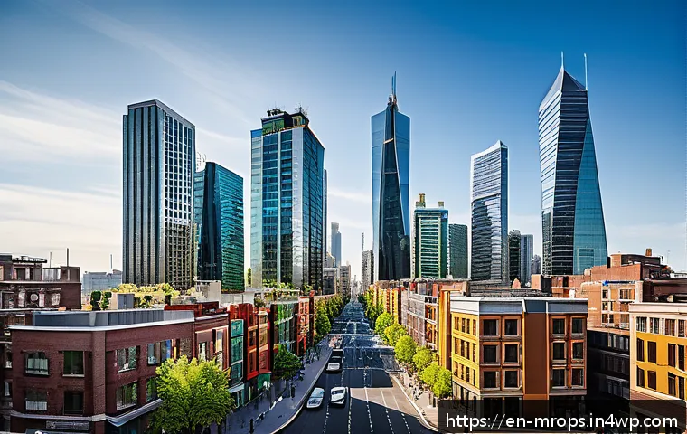 부동산 시장 사이클 분석  투자자 인사이트 - A dynamic urban real estate market scene illustrating the four phases of the real estate cycle: a mo...