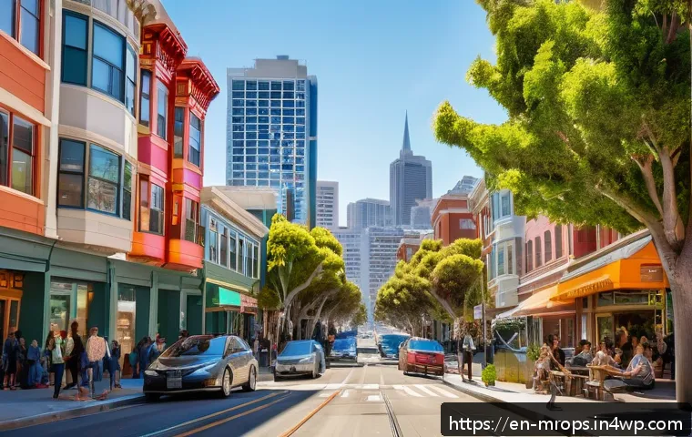 부동산 시장 사이클  지역별 차별화 전략 - A vibrant urban neighborhood in San Francisco showcasing a mix of tech startups and modern residenti...